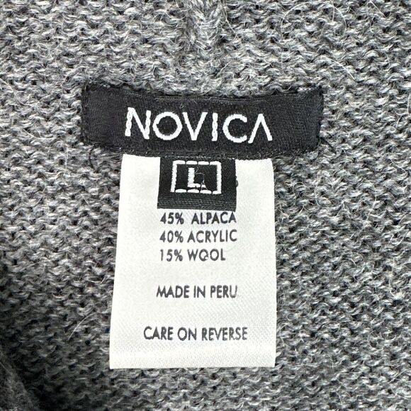 Novica Alpaca Wool Blend Hoodie Sweater Gray Pullover Women’s Large Boho Cozy - Picture 6 of 12